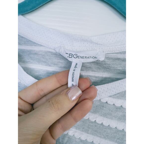 BCBGeneration Gray Scallop Striped Shirt Dress Sleeveless Small Preppy Academia - Picture 4 of 5